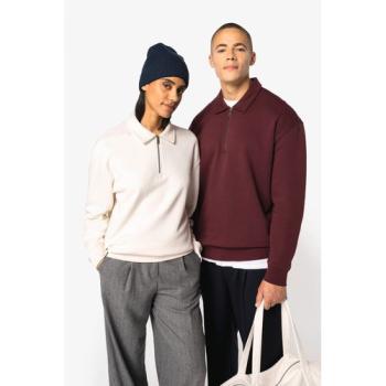 Eco-friendly unisex dropped shoulders quarter zipper sweatshirt with polo collar