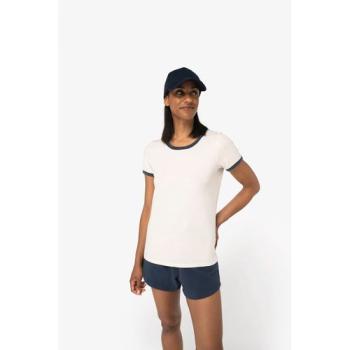 Eco-friendly ladies' ringer t-shirt with washed effect binding