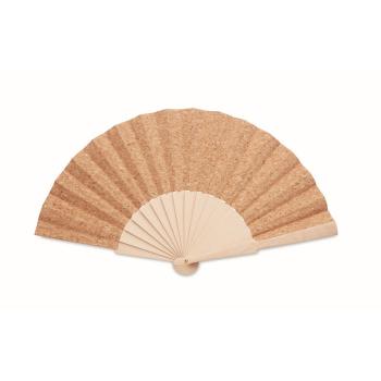 Wood hand fan with cork fabric MO6232-13