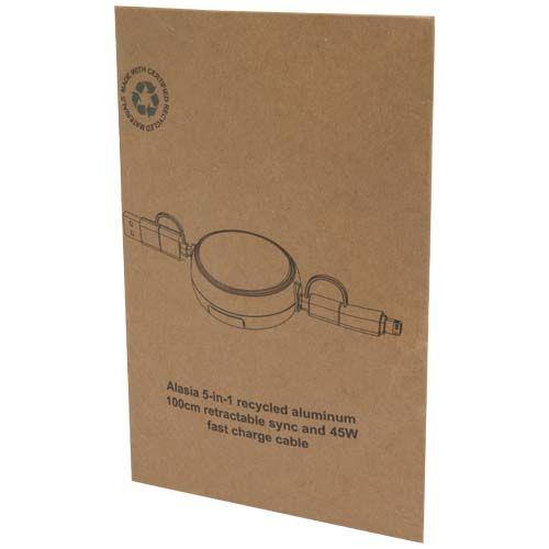 Câble rétractable 5 en 1 Alasia de 100 cm en plastique recyclé et aluminium pour la synchronisation des données et la charge rapide de 45 W