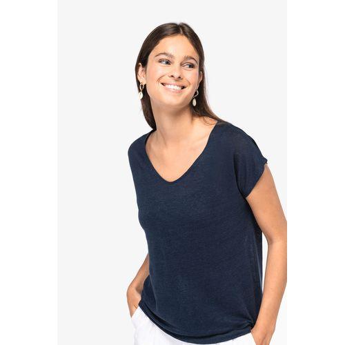 T-shirt col V en lin femme