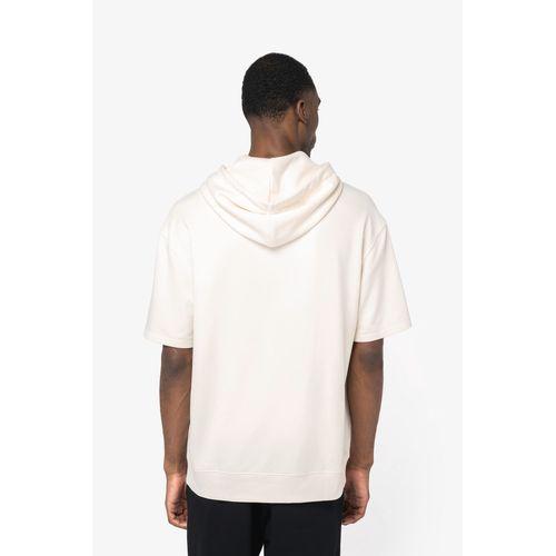 Unisex eco-friendly French Terry short sleeve drop shoulder hooded sweatshirt