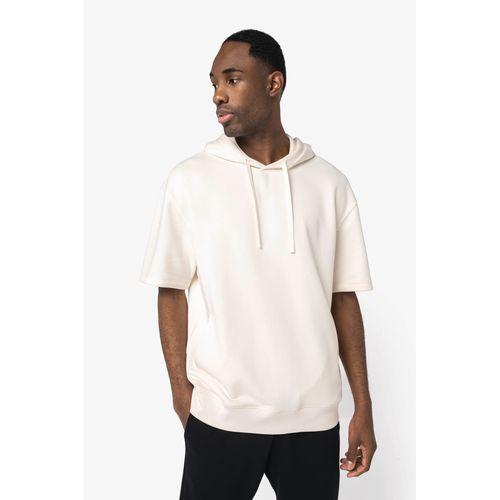 Unisex eco-friendly French Terry short sleeve drop shoulder hooded sweatshirt
