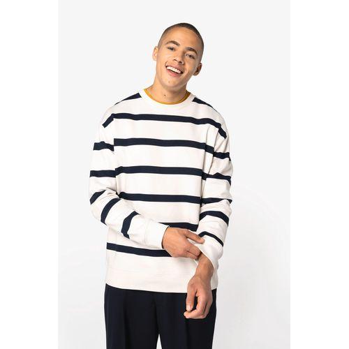 Eco-friendly unisex striped dropped shoulders round neck sweatshirt
