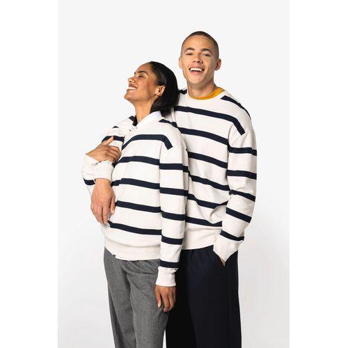 Eco-friendly unisex striped dropped shoulders round neck sweatshirt