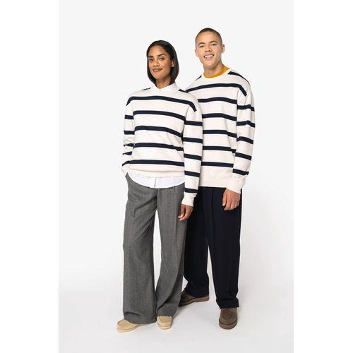 Eco-friendly unisex striped dropped shoulders round neck sweatshirt