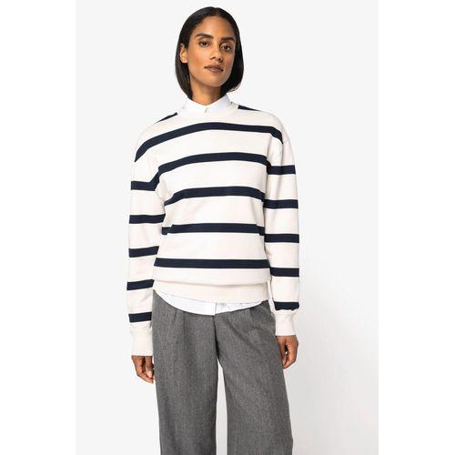Eco-friendly unisex striped dropped shoulders round neck sweatshirt