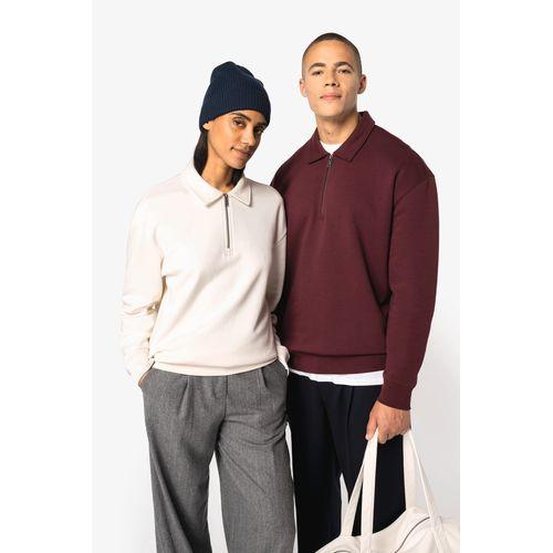 Eco-friendly unisex dropped shoulders quarter zipper sweatshirt with polo collar