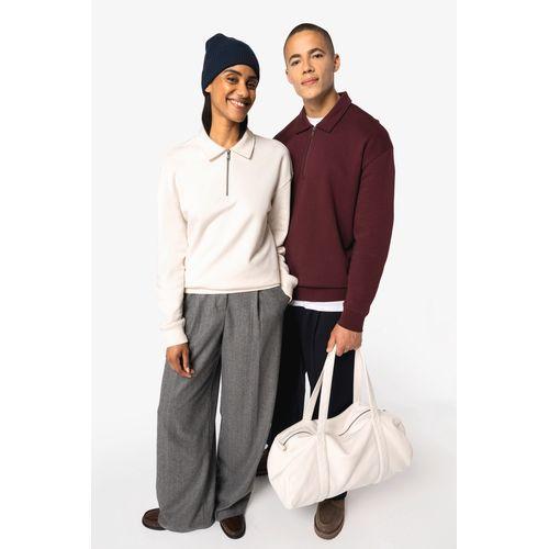 Eco-friendly unisex dropped shoulders quarter zipper sweatshirt with polo collar