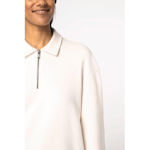 Eco-friendly unisex dropped shoulders quarter zipper sweatshirt with polo collar