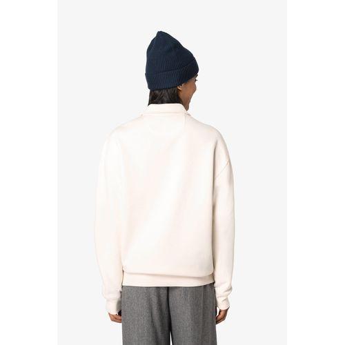 Eco-friendly unisex dropped shoulders quarter zipper sweatshirt with polo collar