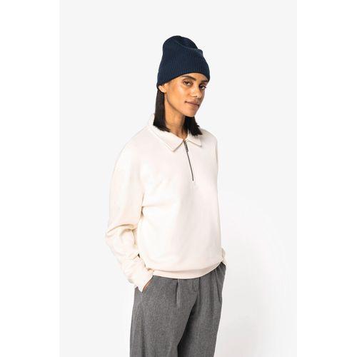 Eco-friendly unisex dropped shoulders quarter zipper sweatshirt with polo collar
