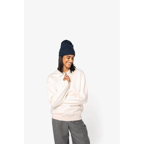 Eco-friendly unisex dropped shoulders quarter zipper sweatshirt with polo collar