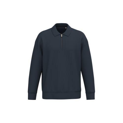 Eco-friendly unisex dropped shoulders quarter zipper sweatshirt with polo collar