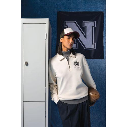 Eco-friendly unisex dropped shoulders quarter zipper sweatshirt with polo collar