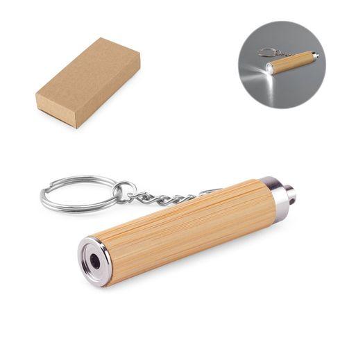 RACHEL. Bamboo and ABS key ring with LED torch