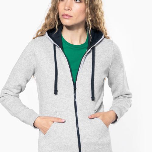 Ladies’ contrast hooded full zip sweatshirt