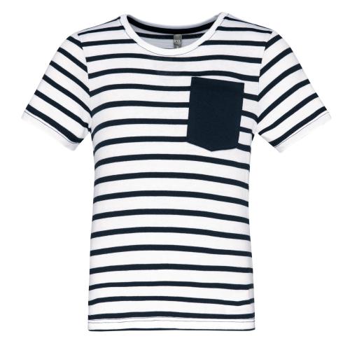 Kids' striped short-sleeved sailor t-shirt with pocket